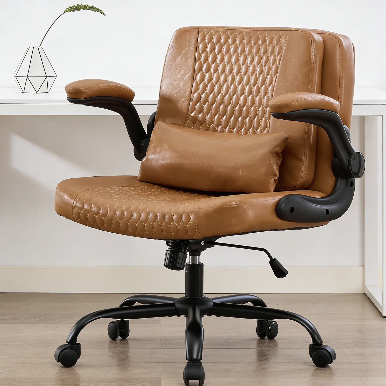 TCGBKAF Ergonomic Office Chair Criss Cross Chair with Flip Backrest PU Leather Adjustable Height Swivel Chair with Flip Up Arms