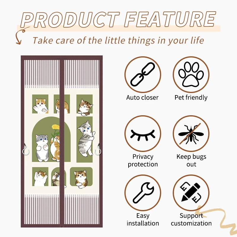 Magnetic door curtains, self adhesive, hands free entry, fresh air ventilation screen door, cartoon privacy doorway curtains