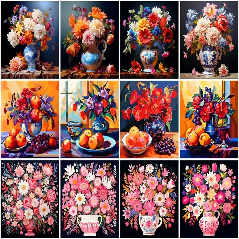 

CHENISTORY Painting By Number Flower Vase 40x50cm Frame Coloring By Numbers Drawing On Canvas DIY Home Decoration Gift