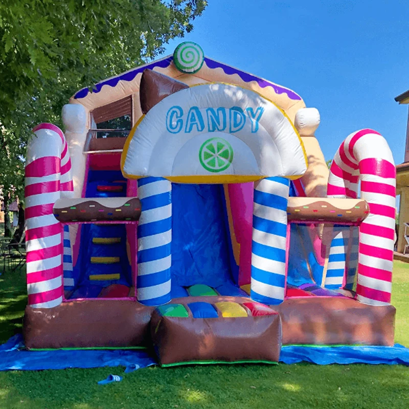 Cute candy inflatable slide large entertainment outdoor slide high quality trampoline slide combination