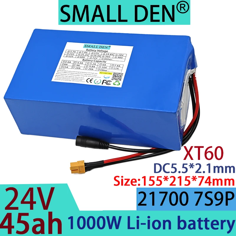 24V 45Ah 21700 7S9P lithium-ion battery pack 1000W swimming boat large capacity 40A BMS+29.4V 2A 3A 5A charger high power