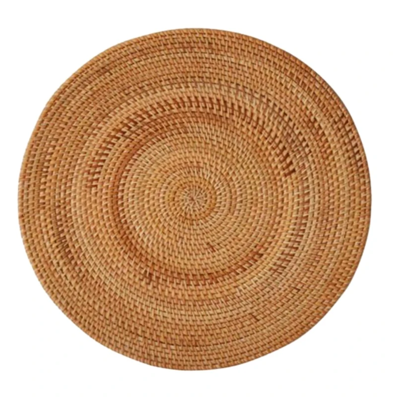 Rattan Woven Placemats Round Table Mats Non Slip Heat Resistant Place Mat Wicker Placemat Trivets for Hot Dishes Round