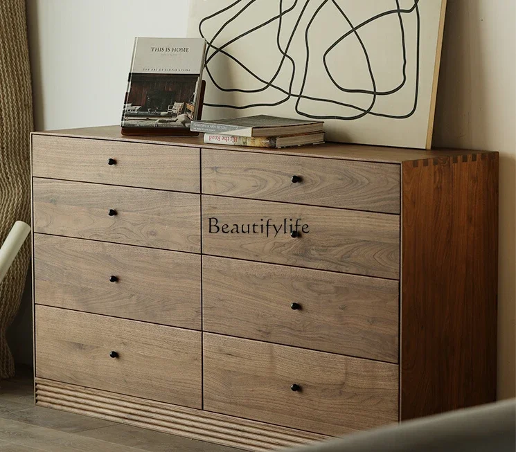 

FG28Solid Wood Eight Buckets Nordic Style North American Black Walnut Wooden Side Cabinet Storage Drawer Locker