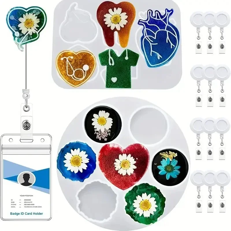 

1Set 15Pcs Silicone Resin Mold Medical Nurse Theme Badge Reels with Retractable Badges for DIY Keychain Pendant Crafting