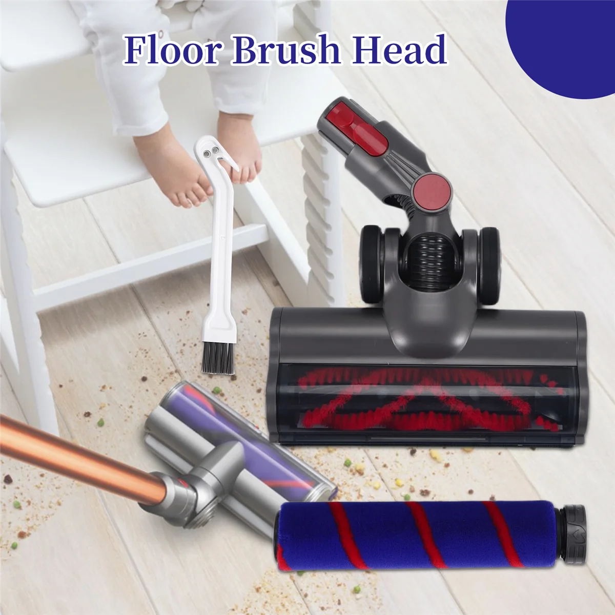 نوعية ل دايسون V7 V8 V10 V11 V15 المكانس الكهربائية مع استبدال فرشاة دوارة ناعمة بار LED المصابيح الأمامية فرشاة الأرضية إرفاق