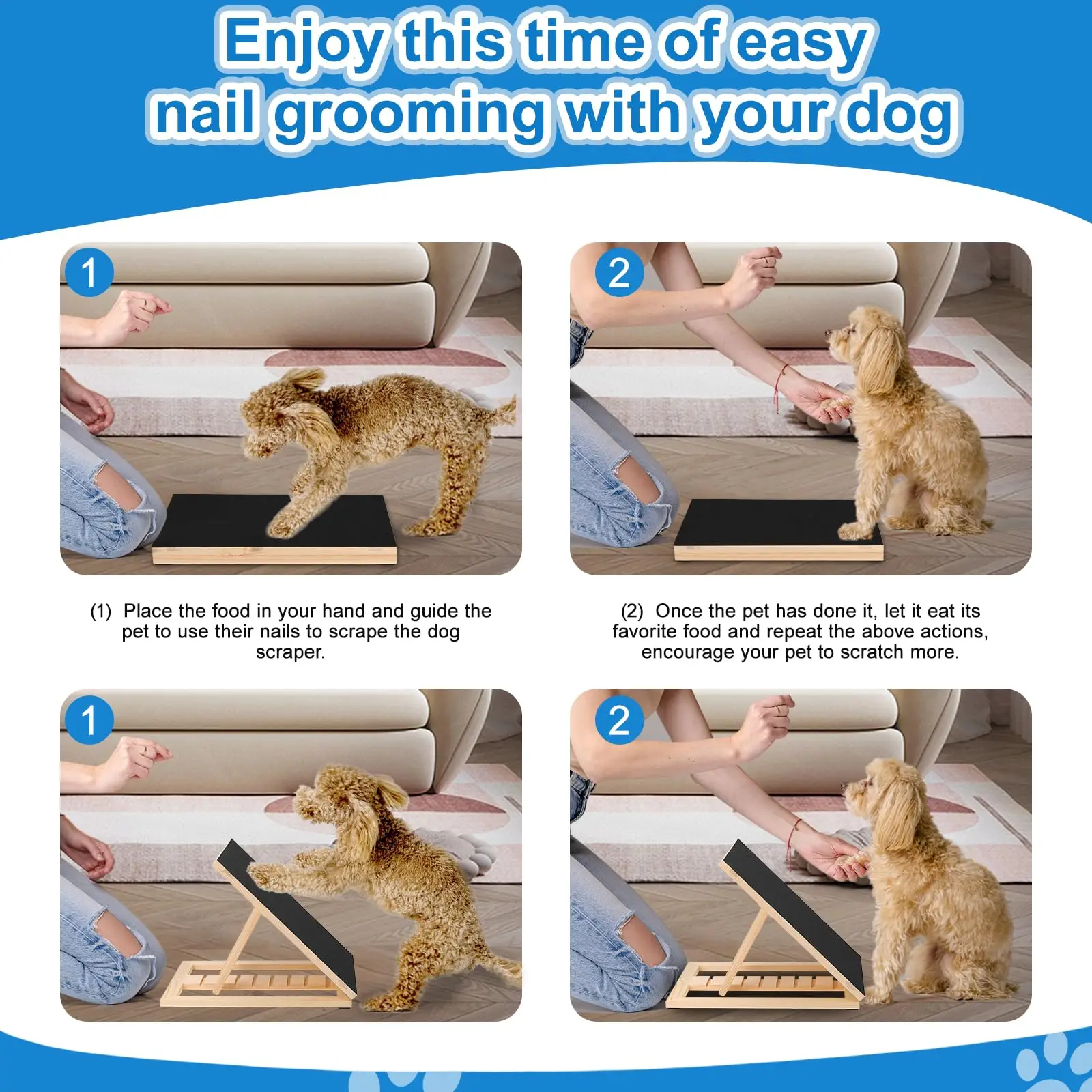 Durable Dog Cat Scratching Board & Emery Board Bamboo Wood Dog Scratch Pad with Nail File Board for Pet Grooming