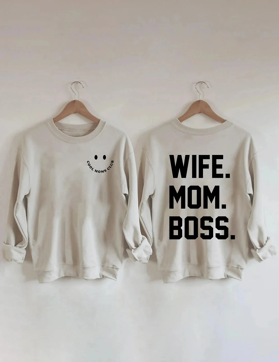 Rheaclots Cool Moms Club, Wife Mom Boss Printed Long Sleeves Sweatshirt