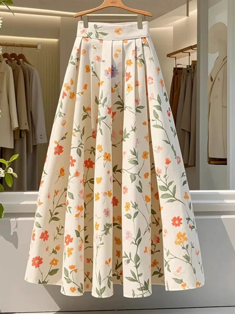 Floral Sweet Long Skirt Women High Waist Fashion Elegant Skirts Loose Casual Spring Summer Female Korean All Match Long Skirts