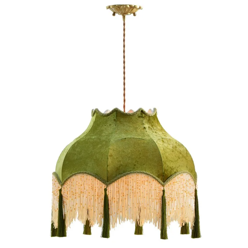 Green new Chinese style, fringed chandelier, wind fabric retro nostalgia
