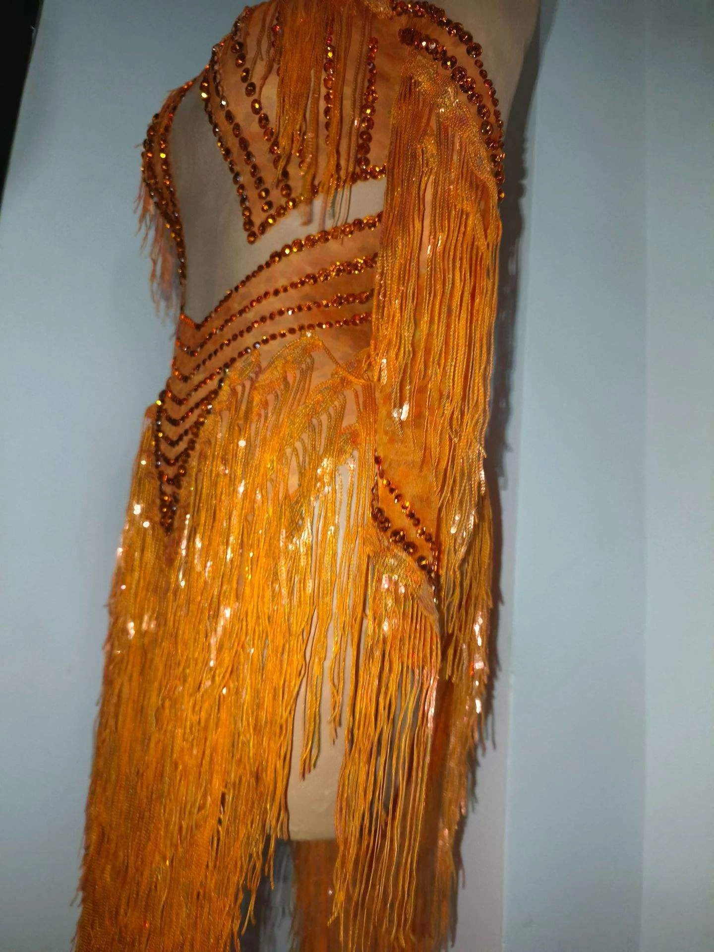 European and American Summer Simple Natural Waist Solid Color Net Crystal Tassel Sequin Women's Birthday Party Dress
