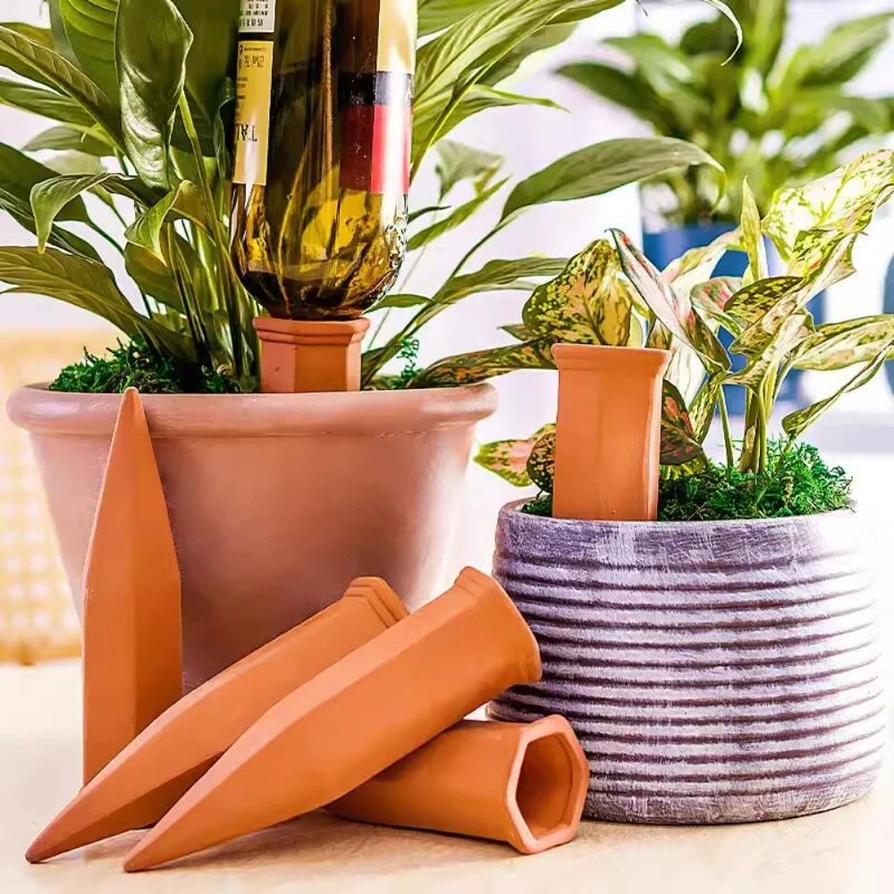 3pcs Plant Self-Watering Stakes Terracotta Plant Watering Device Clay Cone Shaped Auto-Water Irrigation System For Garden Indoor