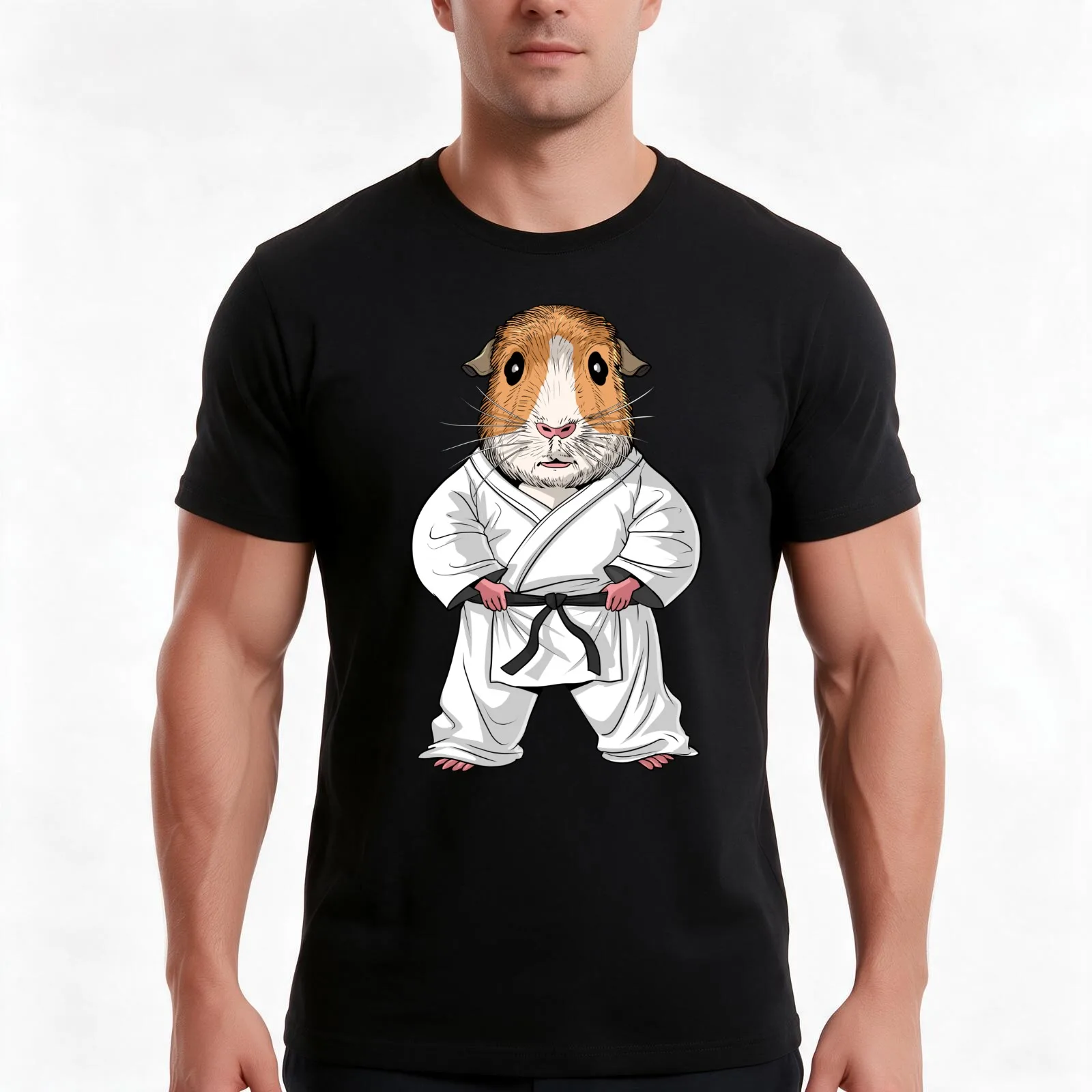 Guinea Pig Karate T-Shirt, Summer Casual Cotton Tee, Oversized Streetwear Tops, Vintage Graphic Print, Loose Fit Short Sleeve
