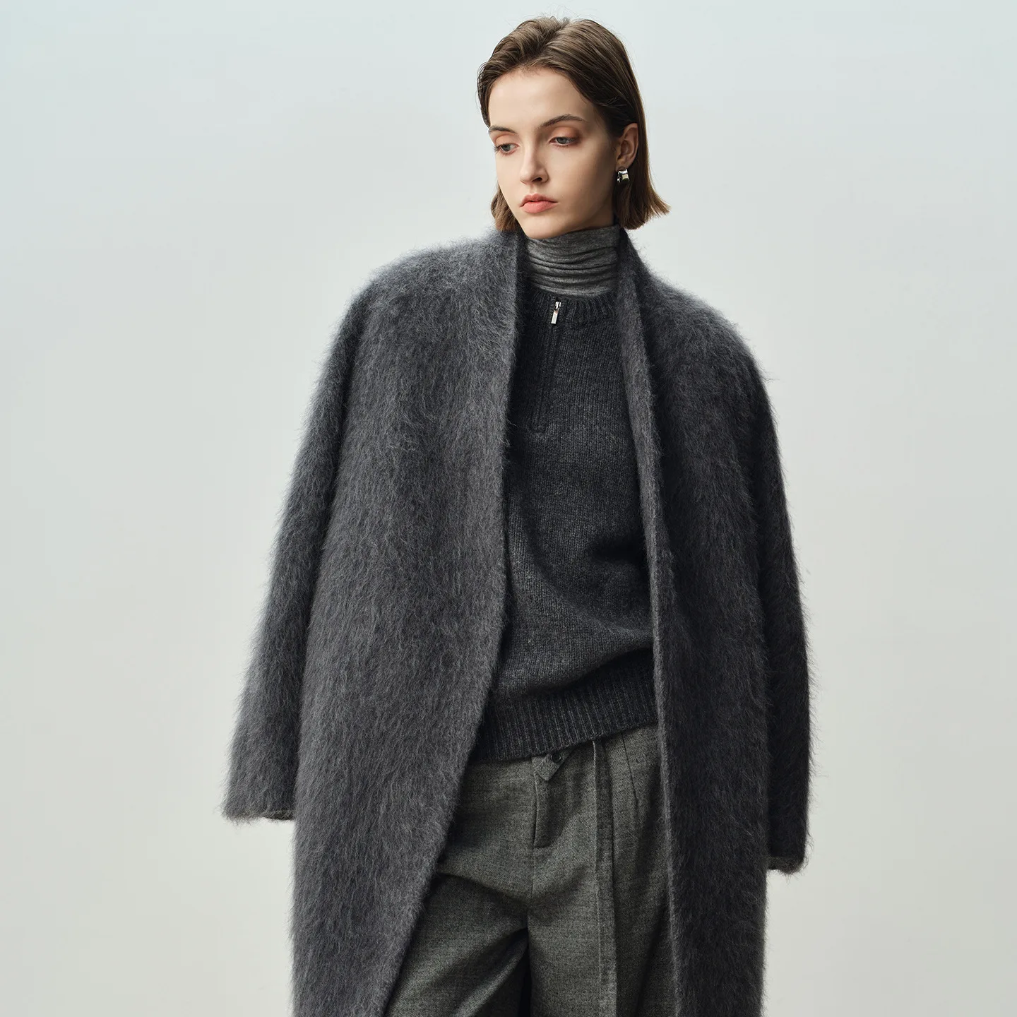 UMI MAO Fur-Like Quiet Luxury Lazy Style Wool Coat Women Long Wool Bathrobe With Tie Velvet Woolen Coat Real Fur Jackets