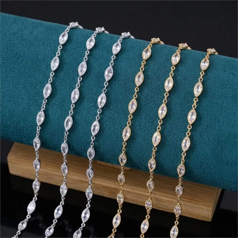 

1m Zircon Oval Beads Copper Chains For DIY Handmade Necklaces Bracelets Jewelry Making Supplies Materials Accessories Findings