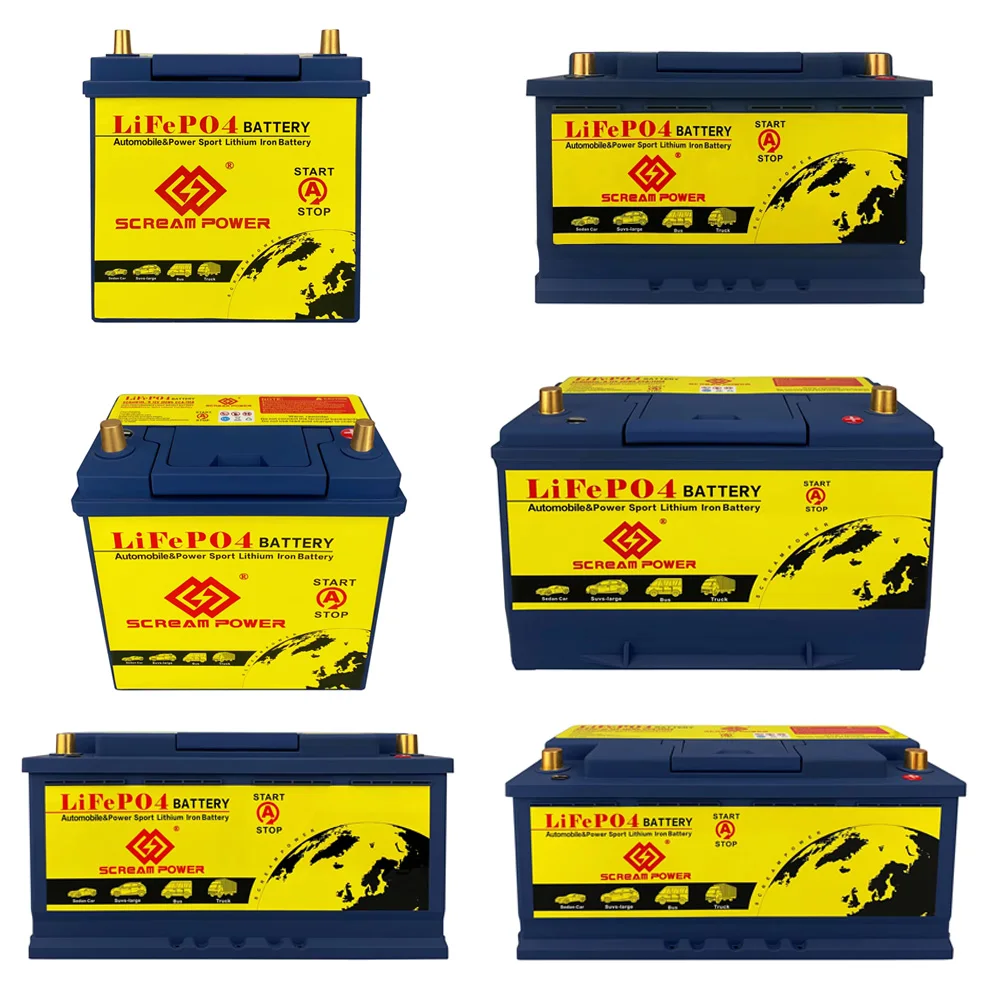 LiFePO4 12V Car Battery Built in BMS Automotive Battery Starting 20Ah 40Ah 60Ah 80Ah 100Ah 120Ah 680-2300A CCA Maintenance Free