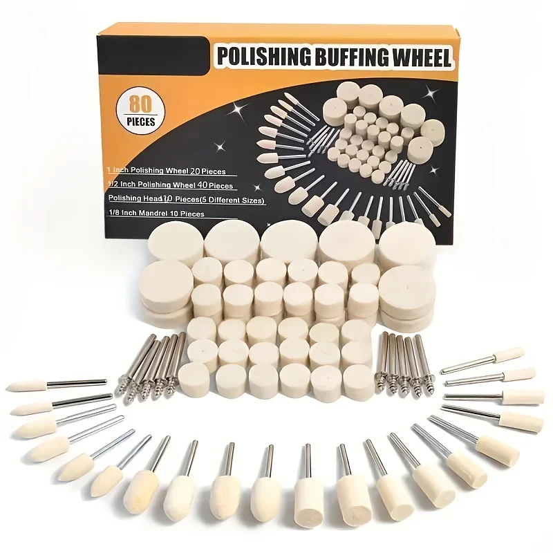

80pcs of felt polishing wheel rotating tool accessories polishing kit, rotating tool accessories polishing wheel, for jewelry