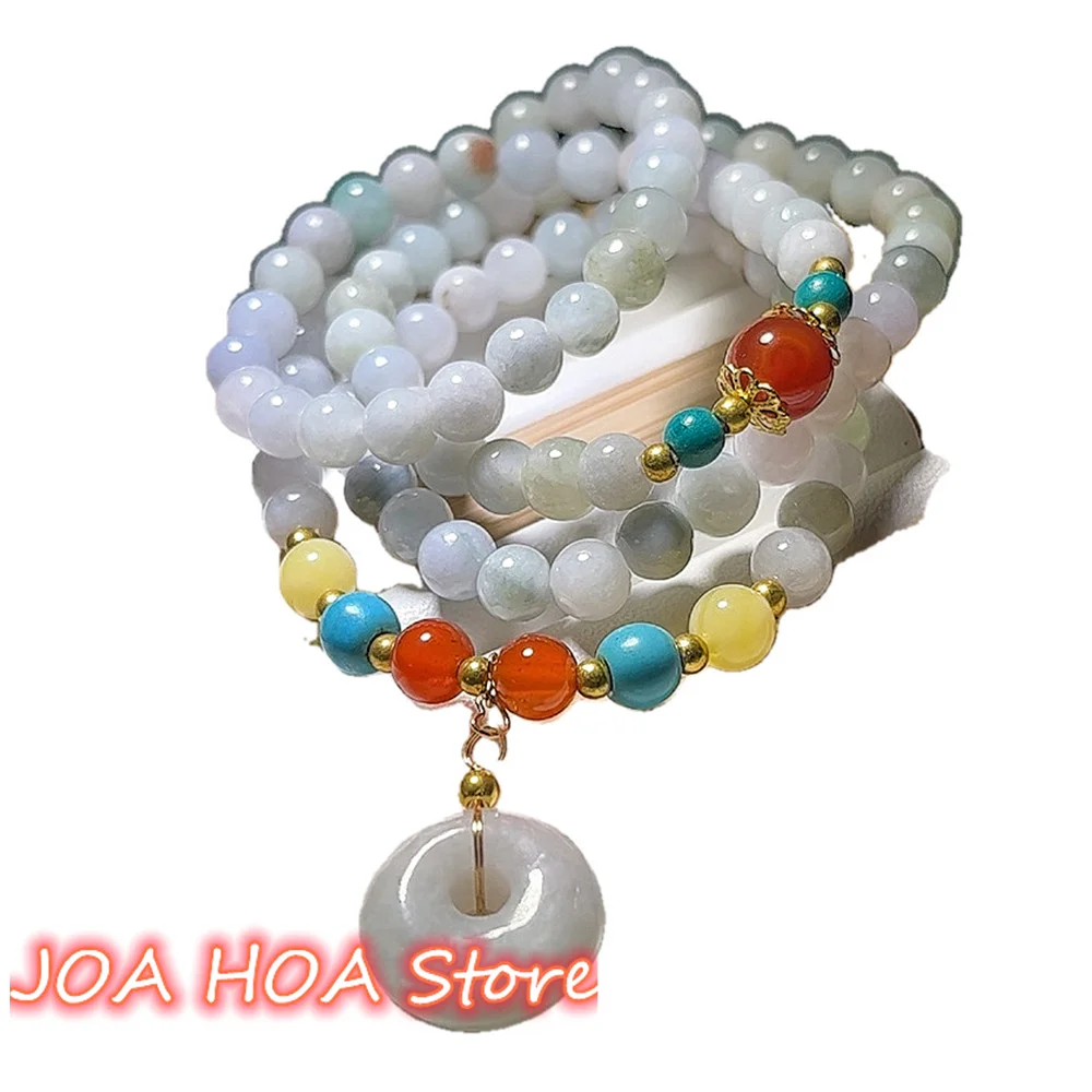 Jadeite Round Beads Bracelet DIY Handcrafted Natural Jade Handchain Pendant Necklace Sweater Chain Bangle Jewelry