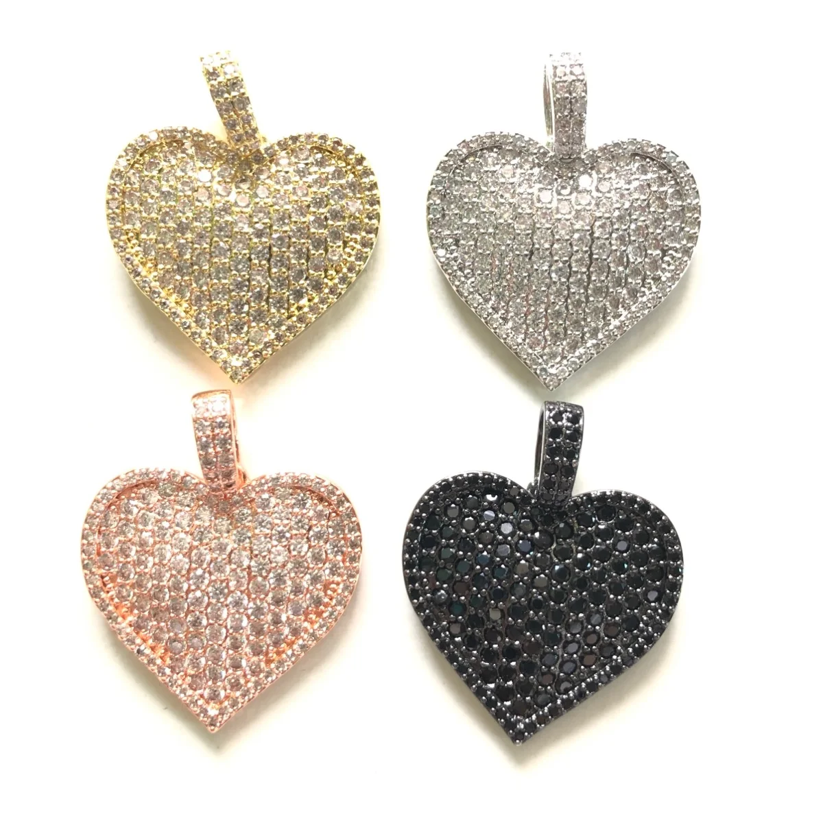 5pcs Zirconia Pave Heart Charm Bling Pendant for Women Bracelet Design Girl Necklace Bangle Making Handcrafted Jewelry Findings