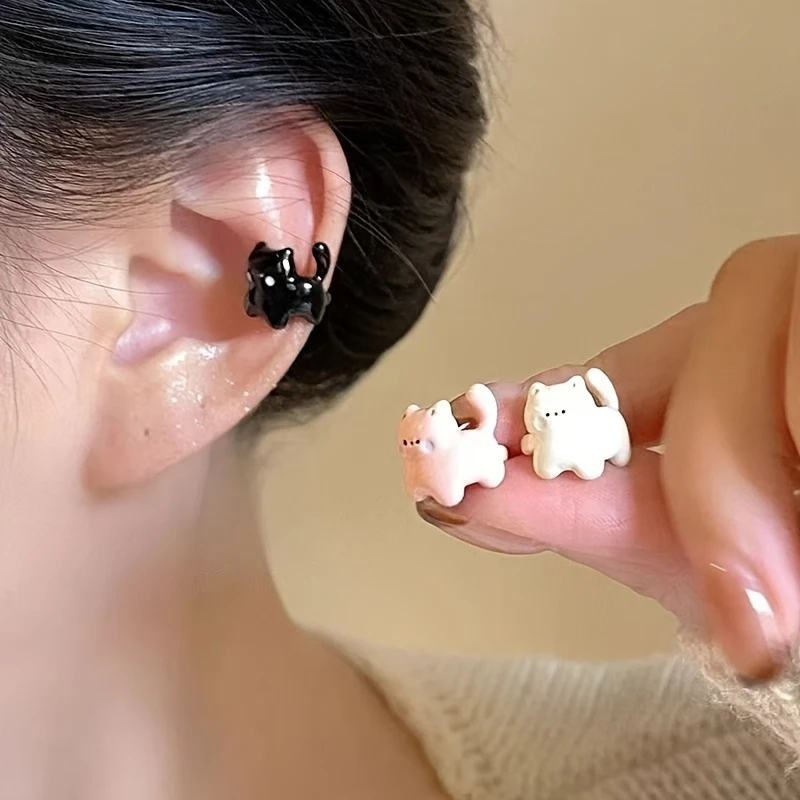 الكرتون القط قرط كبس جديد لطيف لينة لطيف الحلو البنت القلب صغير دقيق لا ثقب الأذن أقراط مجوهرات عصرية عالية القيمة