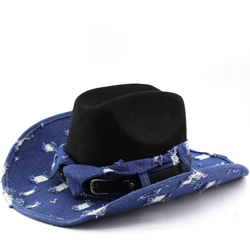 Vintage Western Cowboyhut für Damen und Herren, gewaschener Denim-Cowgirl-Jazzhut, geeignet für den täglichen Freizeitgebrauch, Western-Party, Bar, Cowboykappe – Detail 5