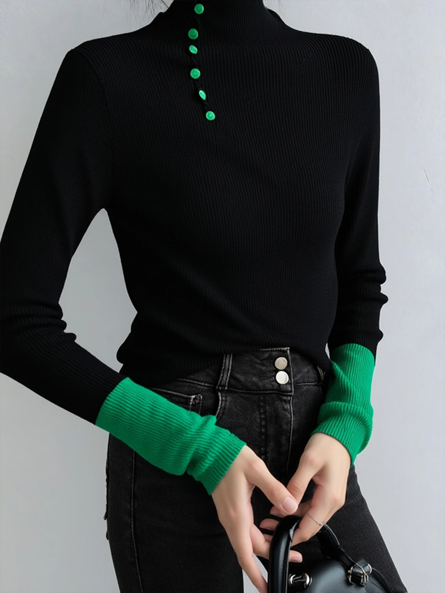 

Faionable High Ne Knitted Sweater Long Sve Camere Base Layer irt Color Blo Simple Match Commute Sle Women's Kn...