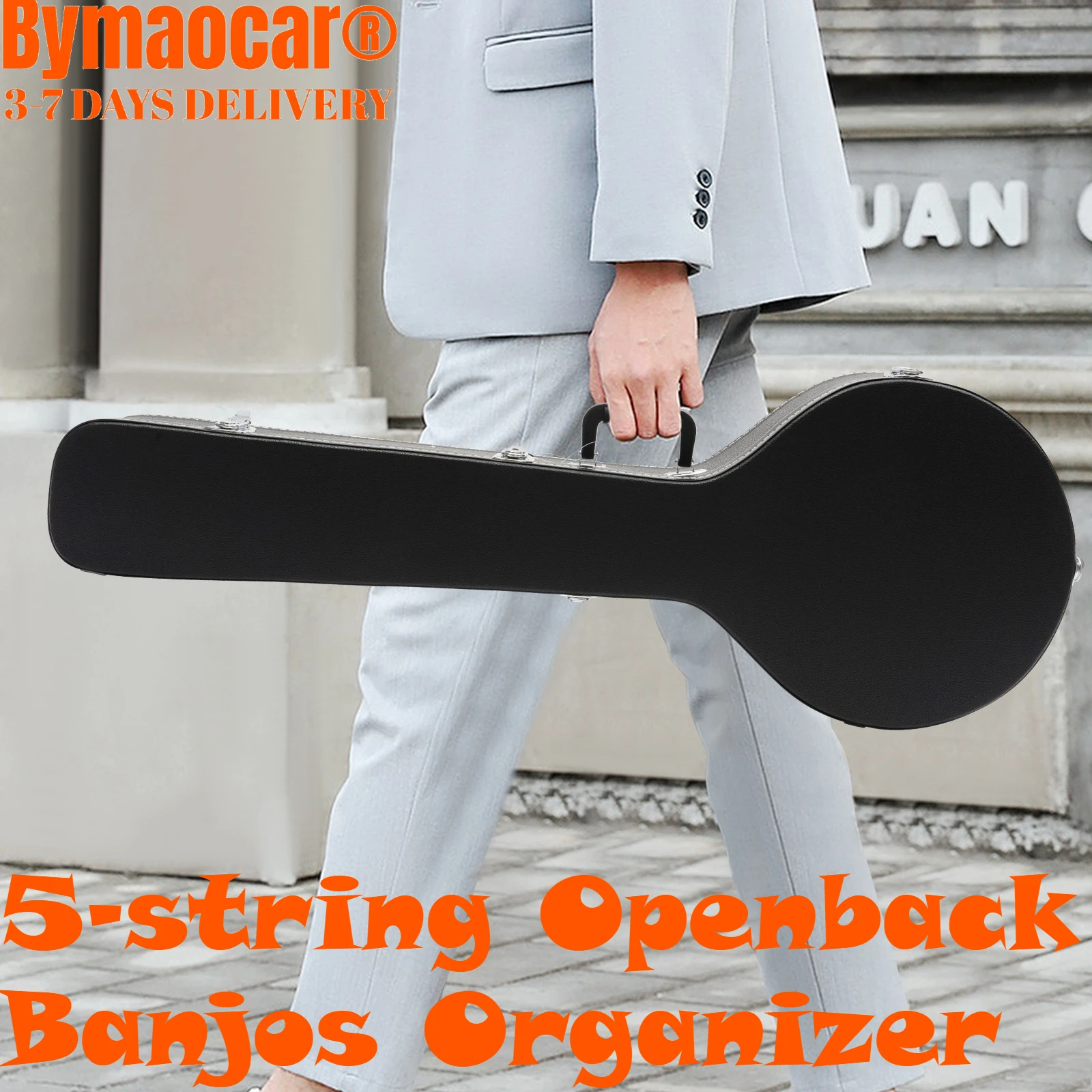 

One-piece PU Organizer For Openback Banjos (41.34 Inches) With A Safety Lock With A Key, Hardshell 5-string Case Black Bag