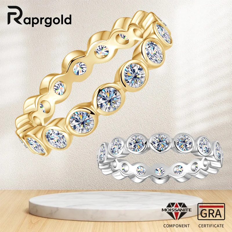 

RAPRGOLD Certified Bezel Setting 3mm Round Moissanite Eternity Ring 925 Sterling Silver Wedding Ring for Women Fine Jewelry Gift