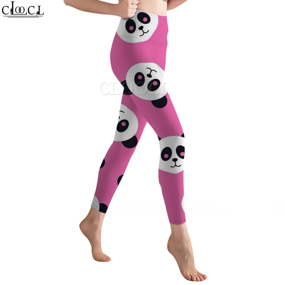 Cloocl moda rosa feminino legging bonito panda padrão 3d impresso calças de cintura alta estiramento leggings de fitness exercício moldar