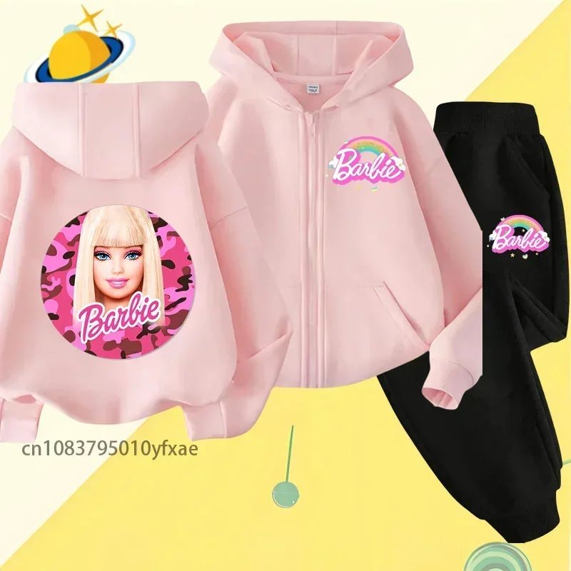 

Barbie children zipper hoodie set cartoon print autumn and winter long sleeve sweatshirt boys and girls Harajuku cute wind top