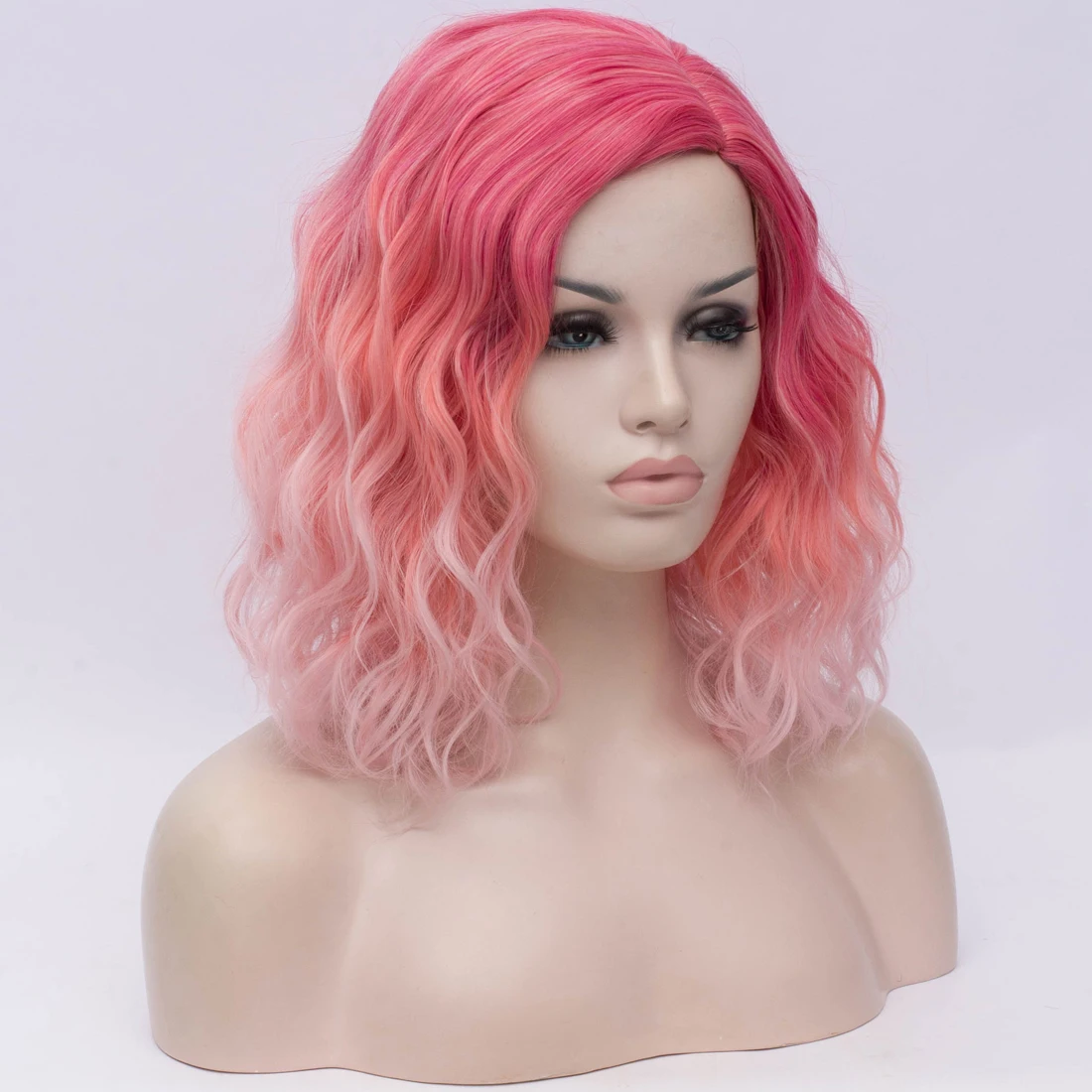 باروكات نسائية صناعية قصيرة مموجة مقاومة للحرارة باللون الوردي، خط الجزء الأوسط لجميع القديسين كاجوال جلام