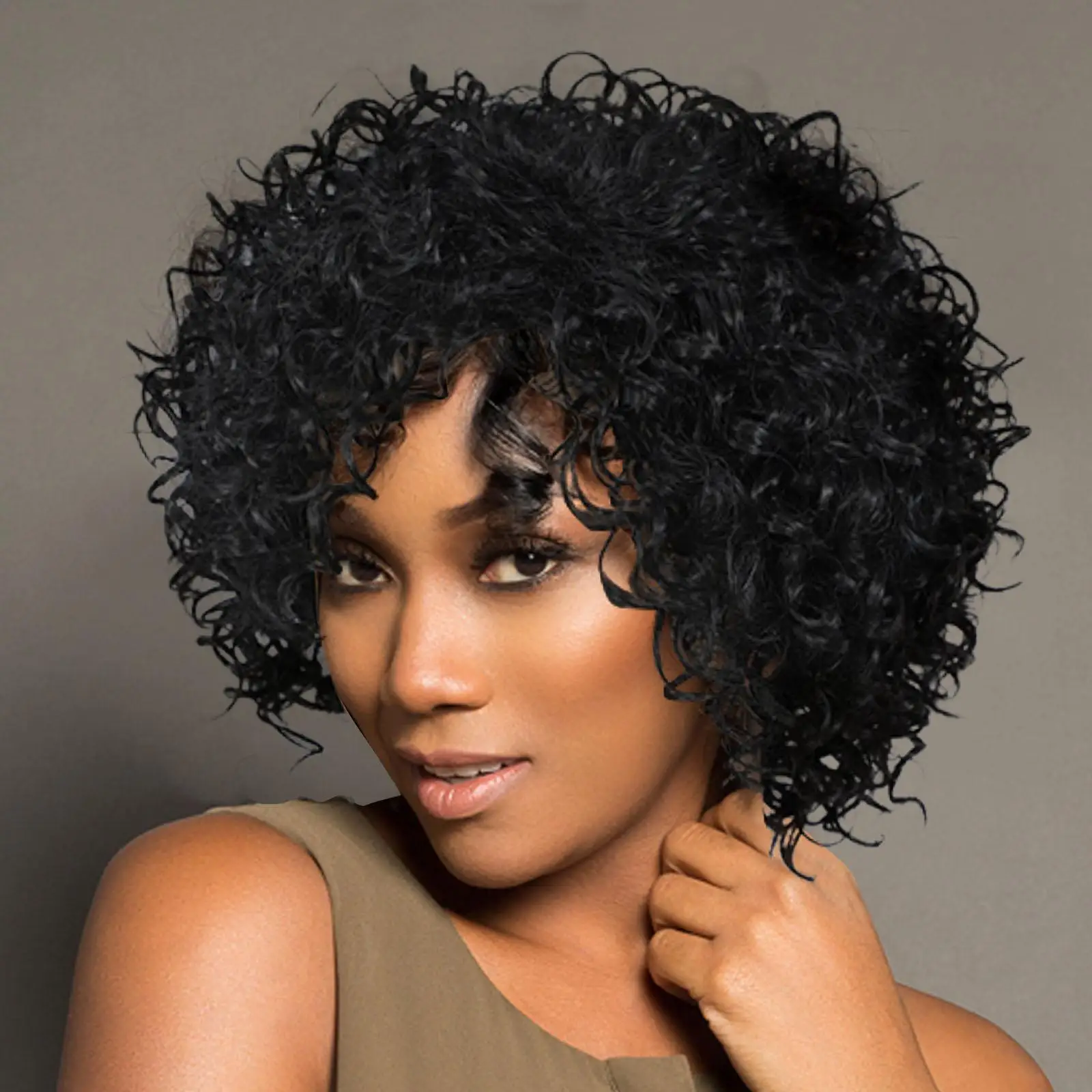 Style Black Curly Hair Synthetic Wigs for Women Short Kinky