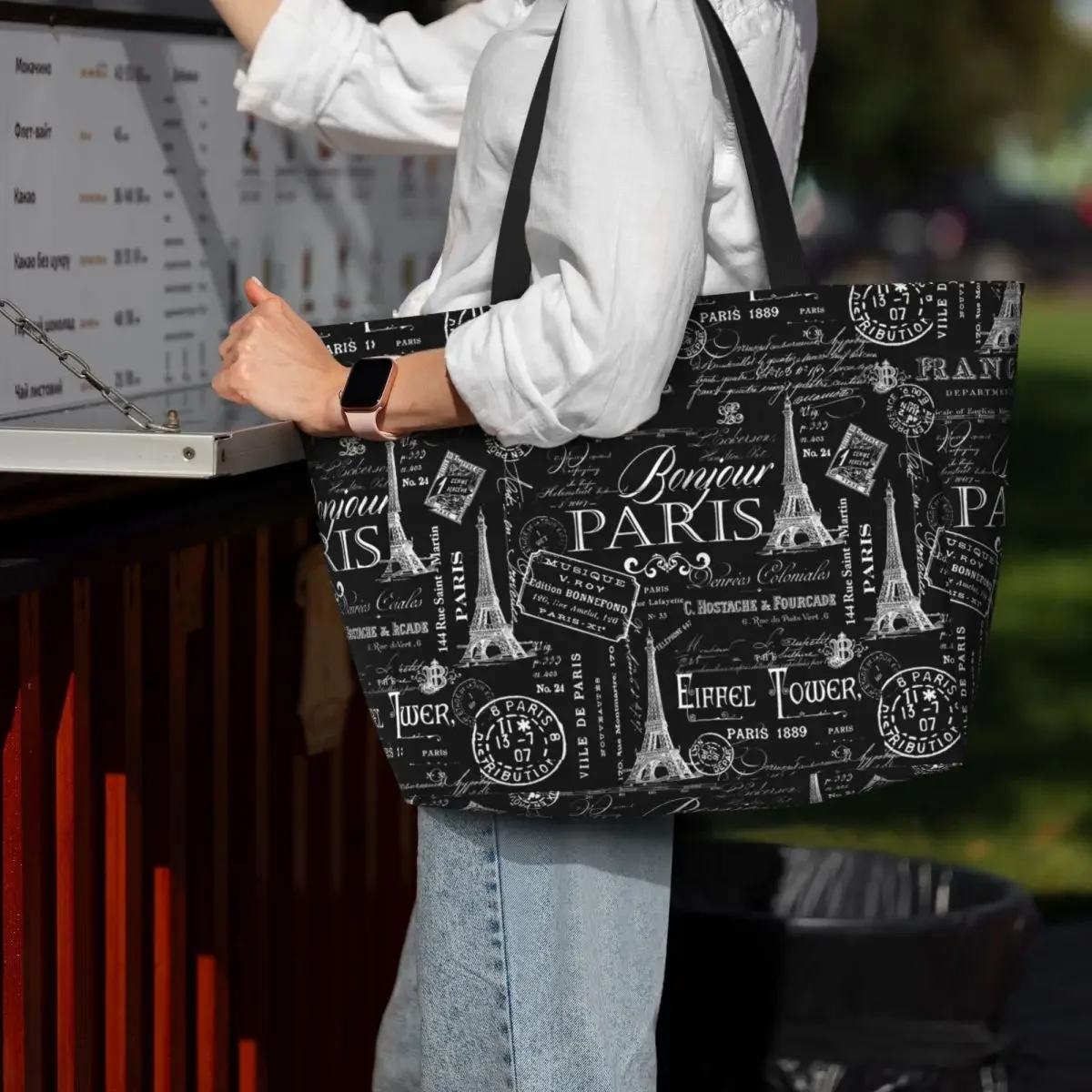 

Vintage Paris French Lifestyle With Eiffel Tower Beach Tote Bag Sport Gym Duffle Large Tote Bag Women Travel Bag Fitness bag