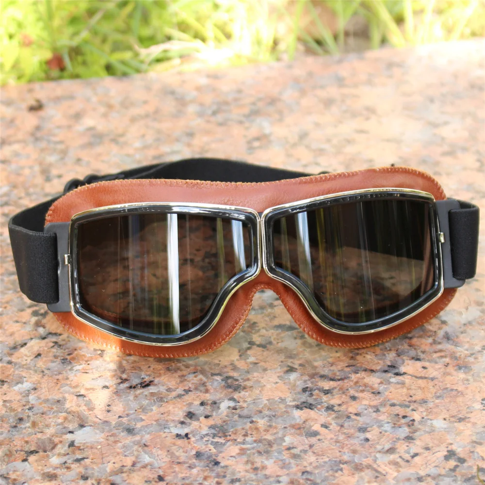 Best Selling Vintage Goggles Motorcycle Leather Goggles Glasses Cruiser Folding Goggles Newest Sunglasses Motocross Safety