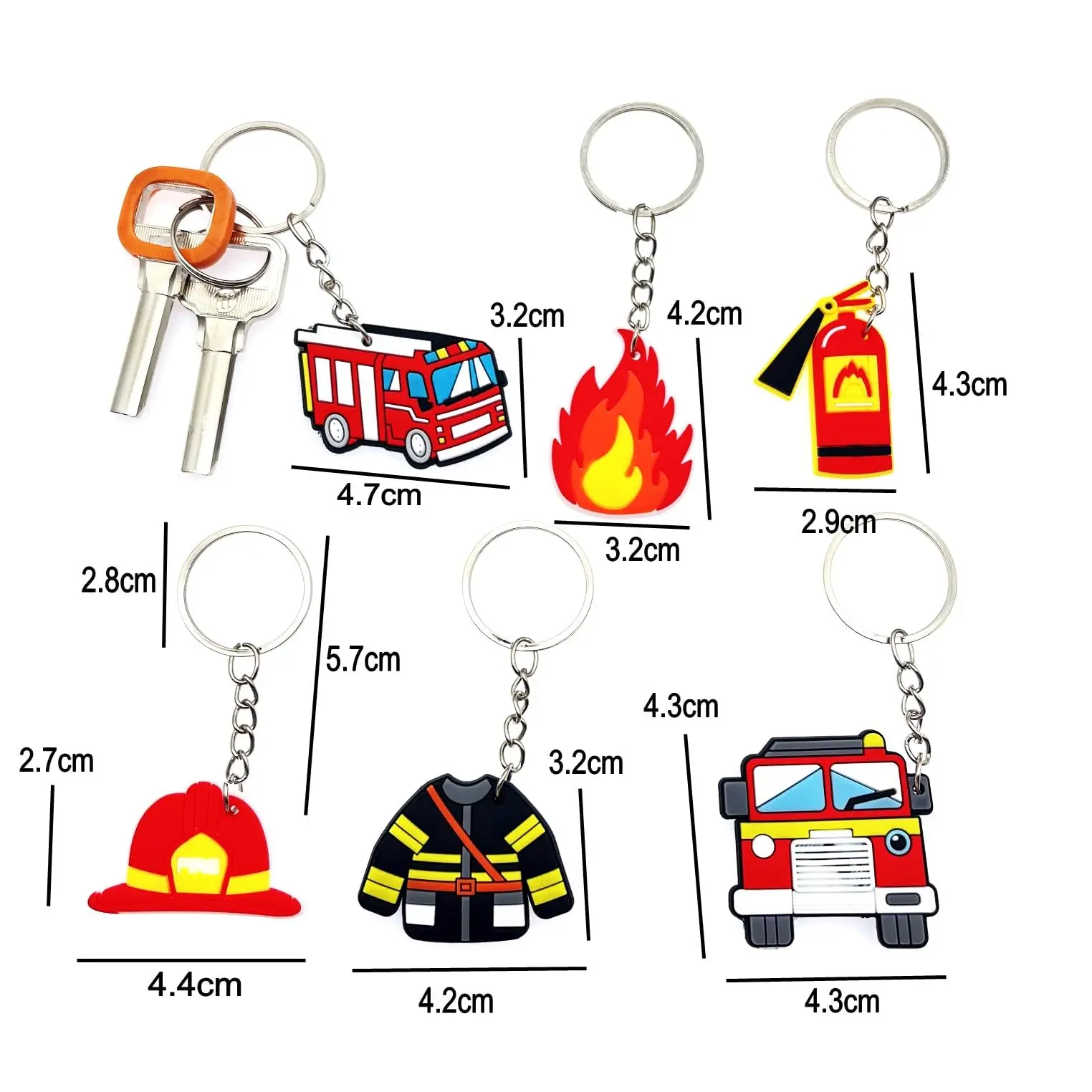 18/24/30pcs Firefighter Keychain Fire Truck Fireman Helmet Flame Silicone Keyring Boys Rescue Theme Birthday Party Favors Gifts view 2