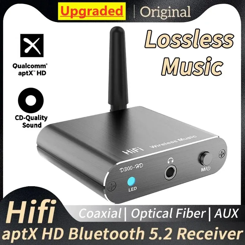 AptX-HD Bluetooth 5.2 Receiver HIFI Music Wireless Audio Adapter with 3.5mm Aux Toslink/Coaxial Output For Speaker Amplifer Car