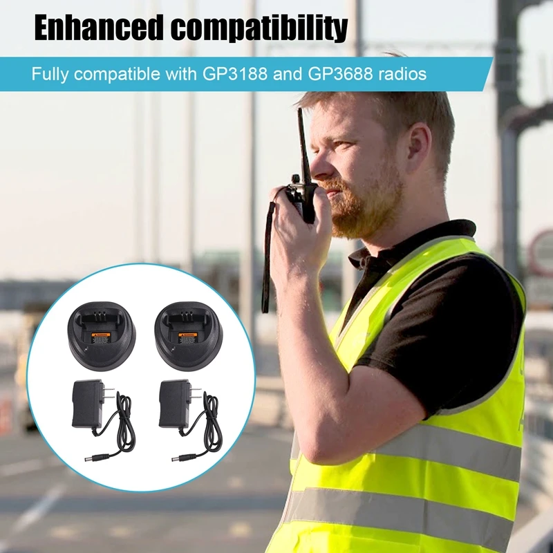 인터콤 고속 충전기, 모토로라 GP3188,GP3688,EP459,DEP450 용, 전원 어댑터 포함, 단일 유닛 데스크탑 충전기, 미국 플러그