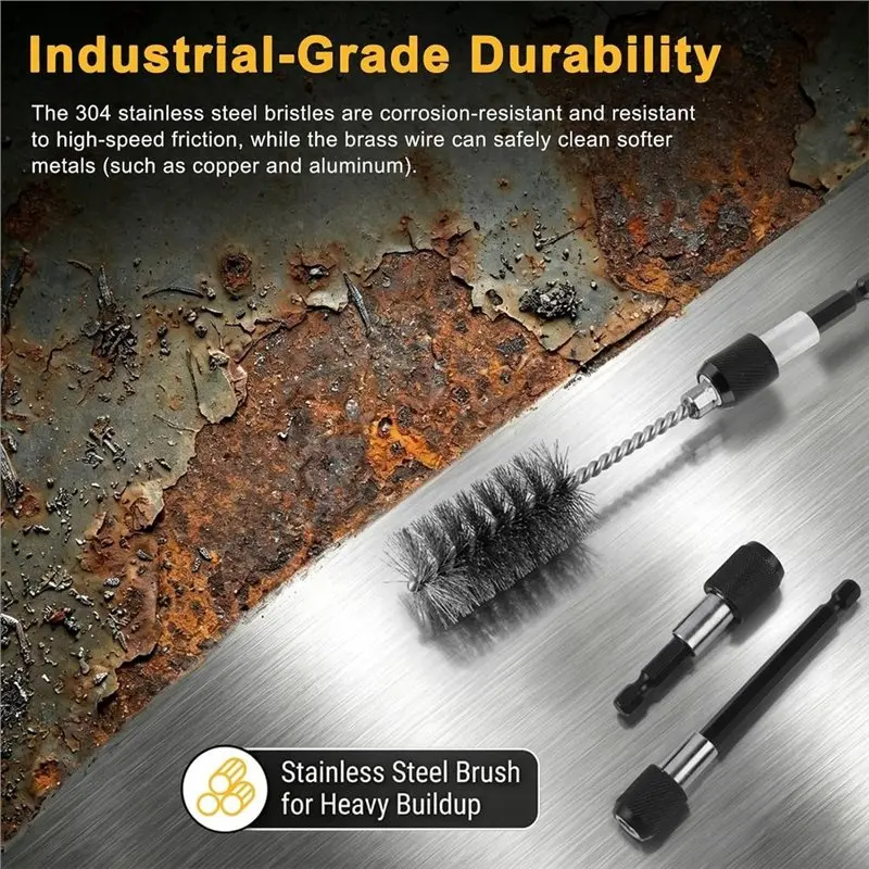 [NEWA08R】 Wire Bore Brush Set With Extension Rods And Handle, 3/8 To 7/8 In, 1/4 In Hex Shank For Rust Removal And Bore Cleaning