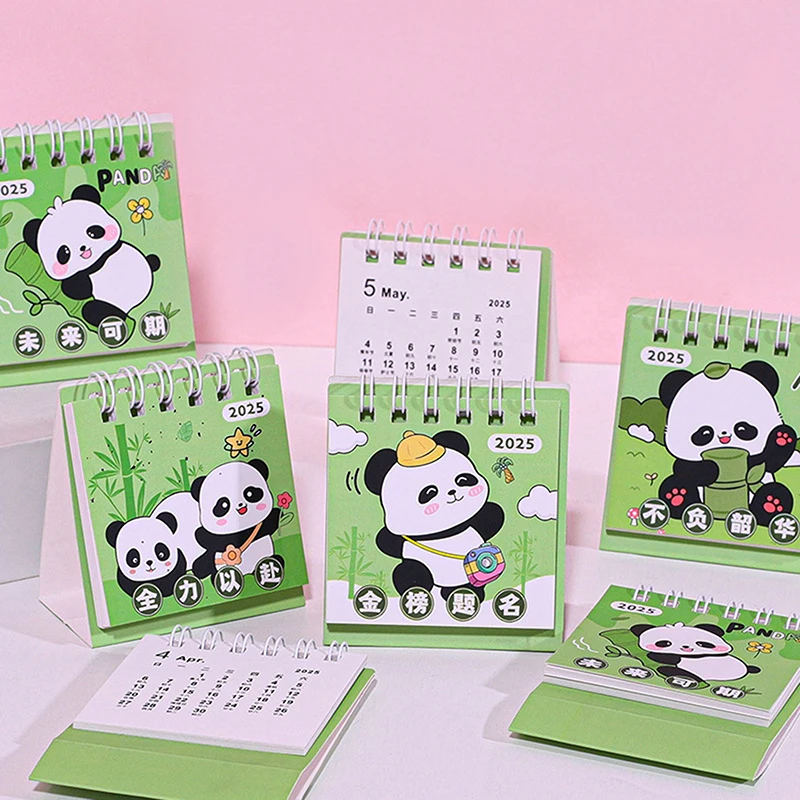 1PC 2025 Mini Cartoon Desk Calendar Cute Pandas Animals Portable Pocket Calendar Manage Time Schedule Desktop Decoration