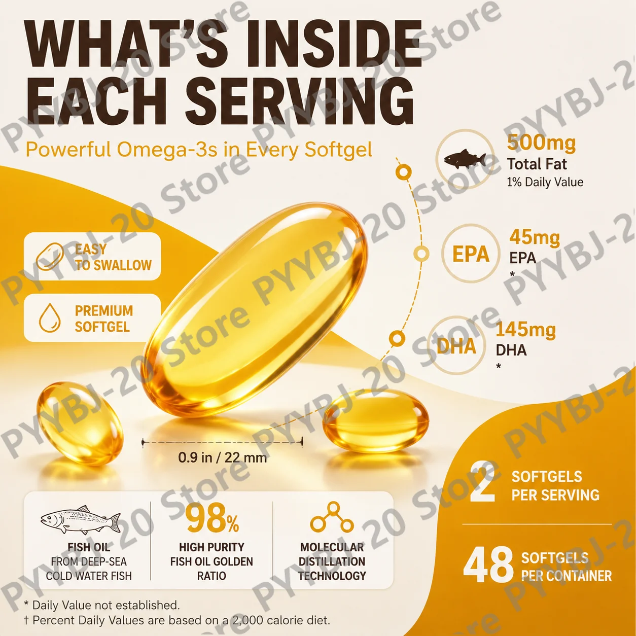 DHOP 98% High Purity Fish Oil Softgels - Omega-3 EPA DHA Supports Brain, Eye, Heart & Joint Wellness 48ct - view 4