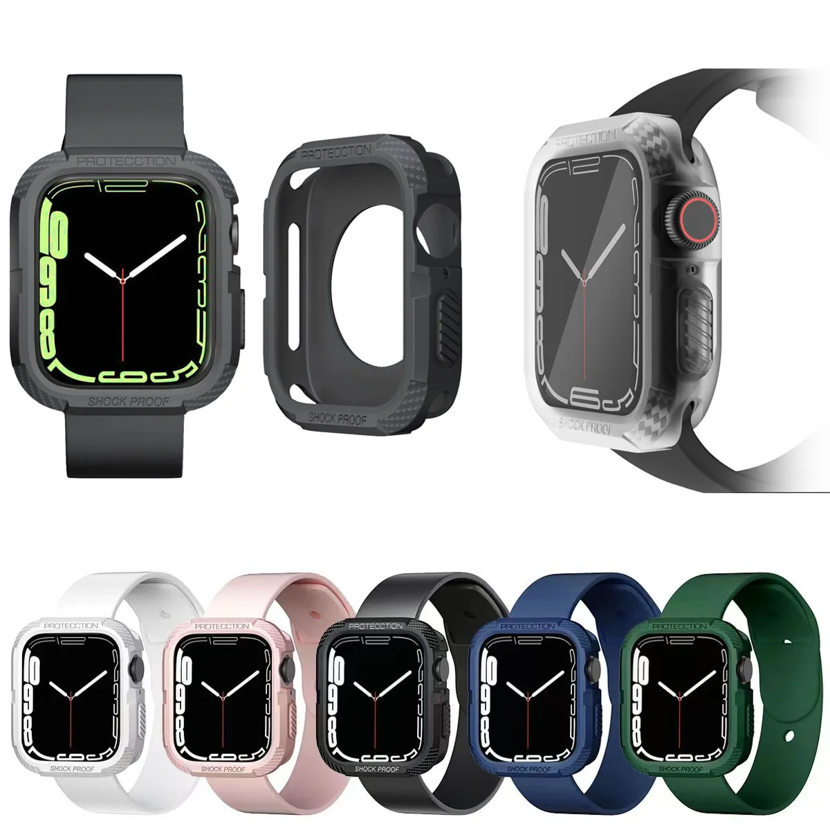 Rugged Cover for Apple Watch Case Series ultra 8 7 6 se 5 4 41mm 45mm 40mm 44mm Cases Soft TPU Shockproof Protector Bumper 49mm