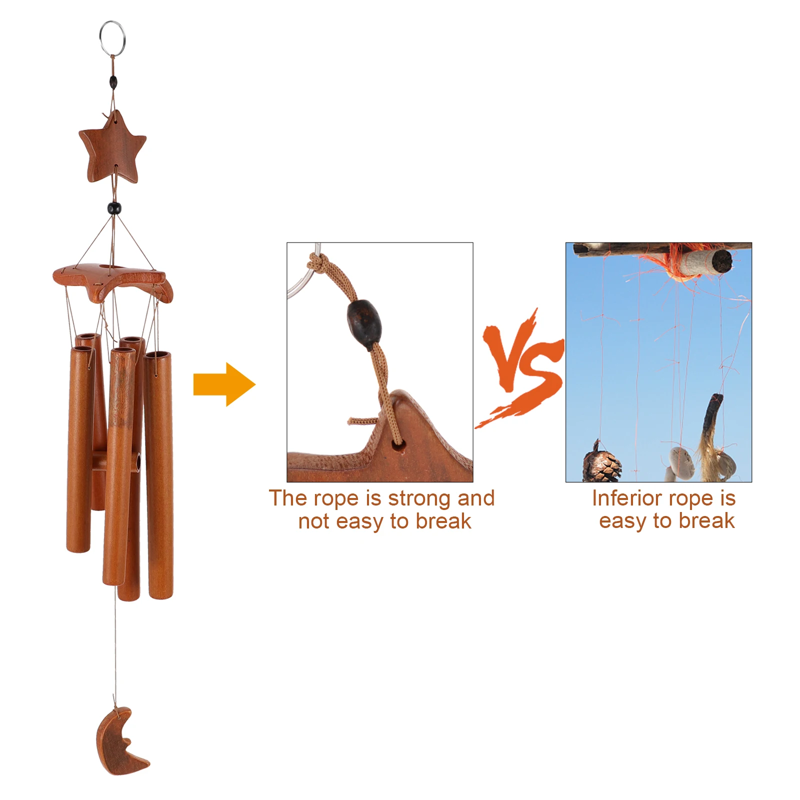 

Bamboo Wind Creative Wind Chimes Hanging Decor Garden Window Wooden Bell Simple Design Star Charm Backyard Outdoor