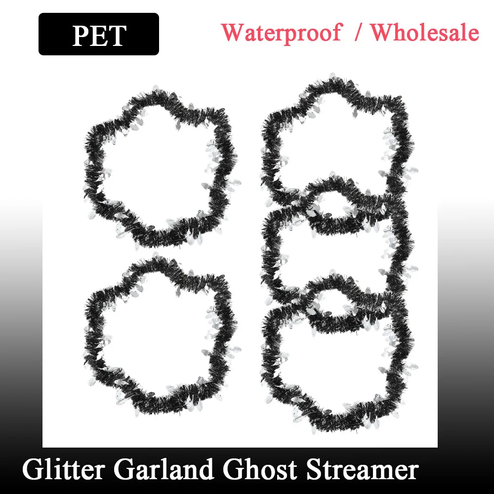 

5 Pcs Glitter Garland Ghost Streamer Halloween Decorations for Home Indoor Party Decorative Ornaments The Cat