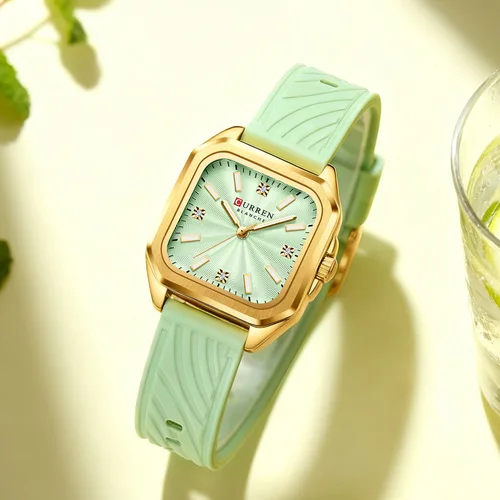 Reloj CURREN elegante y sencillo para mujer, vestido de lujo, esfera cuadrada, correa de silicona con manecillas luminosas, nuevo reloj de pulsera de cuarzo