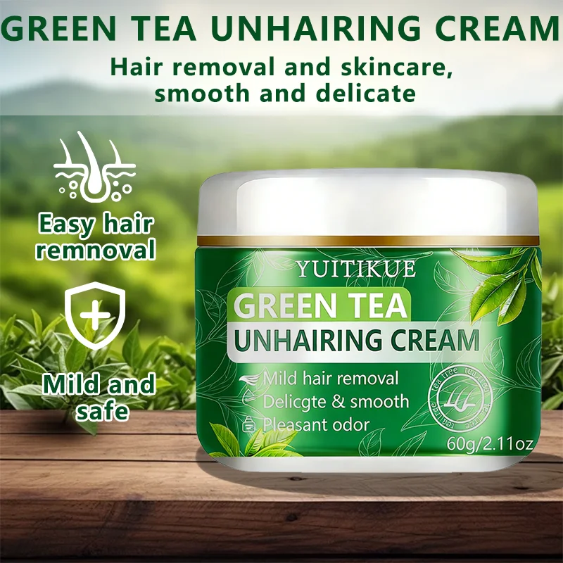 YUITIKUE Green Tea Unhairing Cream | Mild Hair Removal Formula | Delicate Smooth Skin & Pleasant Odor For All Skin Types 60g image 4
