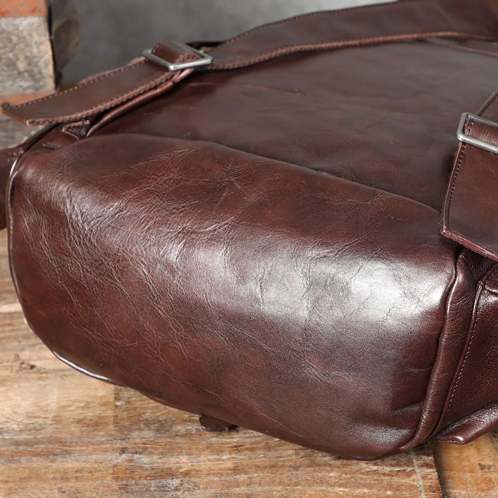 Lässiger Herrenrucksack aus echtem Leder, Laptoptasche für Herren, Reisetasche, Obermaterial aus Rindsleder, modischer Herrenrucksack im Preppy-Stil – Detail 29