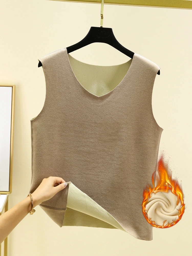 Thickened Fleece Warmth Vest Men's Seamless Underwear Cotton Sweater V-neck Single-layer Youth Suitable Home Clothes