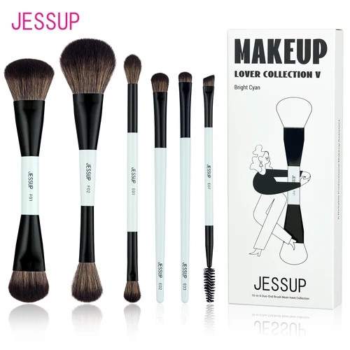 Imagen 1 del producto Jessup-Juego de brochas de maquillaje, brochas de maquillaje de doble cara, base, contorno, colorete, mezcla de sombra de cejas, fibra cian brillante T501
