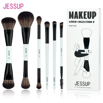 Jessup 양면 메이크업 브러쉬 세트, 파운데이션 윤곽 블러쉬 블렌딩, 눈썹 섀도우, 섬유 밝은 시안 T501