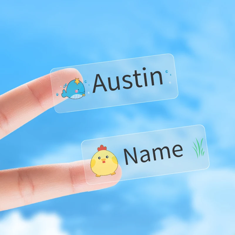 ملصقات مخصصة للأطفال مقاومة للماء - ملصقات حيوانات شفافة مخصصة بأسماء متعددة اللغات للقرطاسية والحرف اليدوية