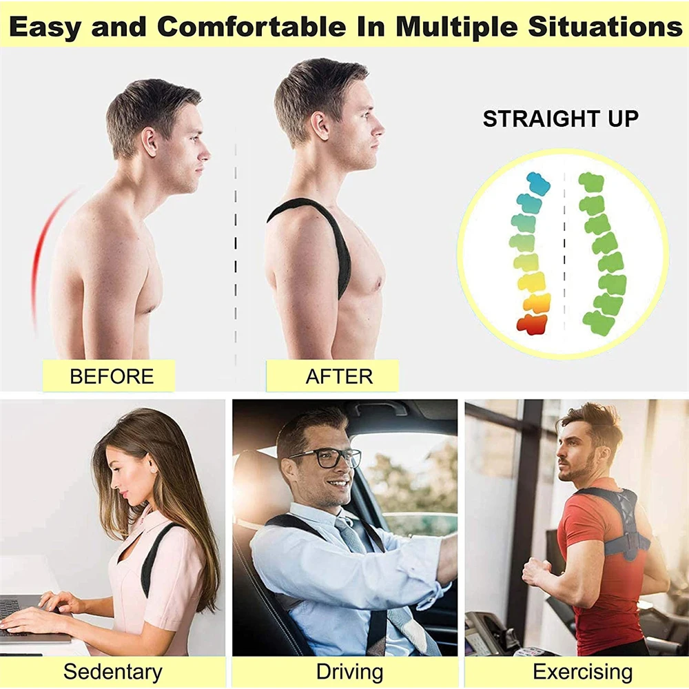 Posture Corrector Back Brace, Comfortable Posture Trainer for Spinal Alignment and Posture Support, Adjustable Back Straightener